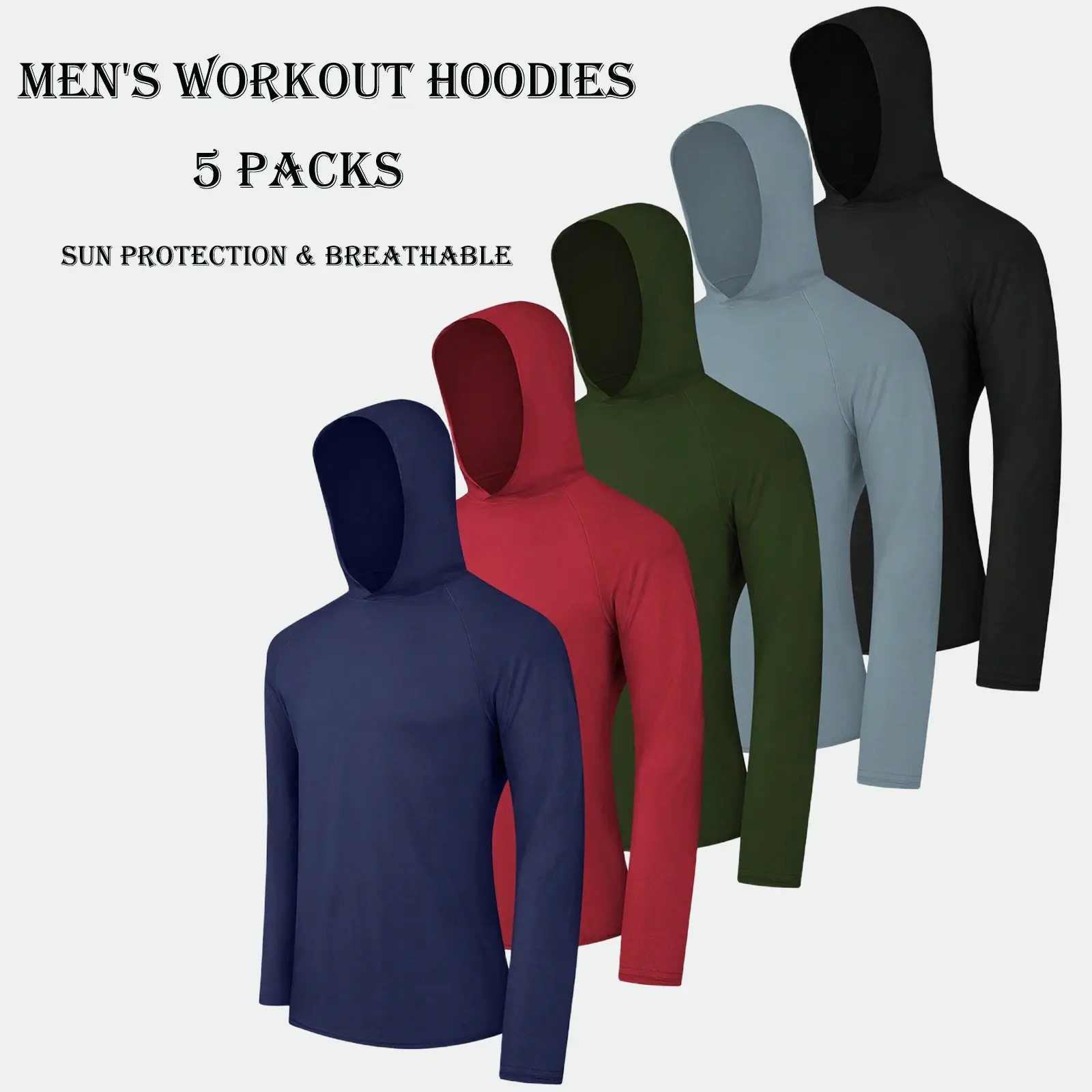 3-5 Pack Men's Dry Fit Athletic Shirt Long Sleeve Fishing Hoodies Workout Tops